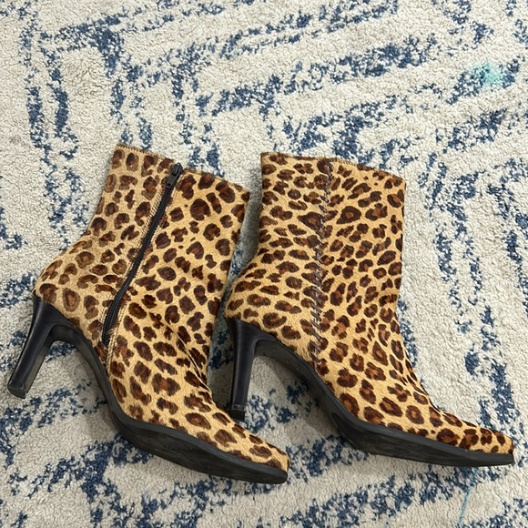 90’s Y2K Animal Print Square Toe Heel Boots Leather Shoes Size 8 - Picture 8 of 16